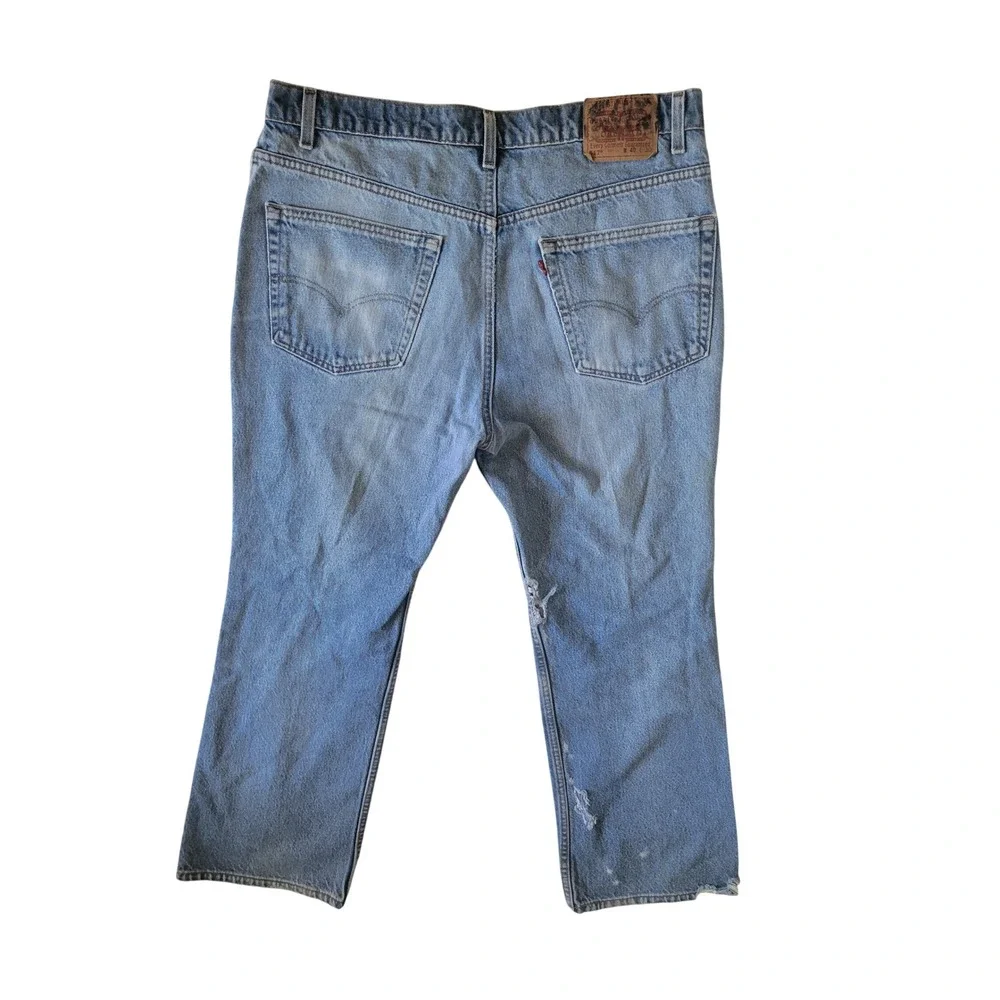 Vintage 80s Levis 517 Bootcut Jeans USA Made Distressed 40x30 Med Wash Denim Men